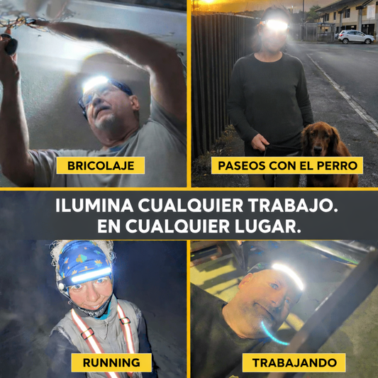 Linterna Frontal LED NEXORA 230° Manos Libres, Visión Total