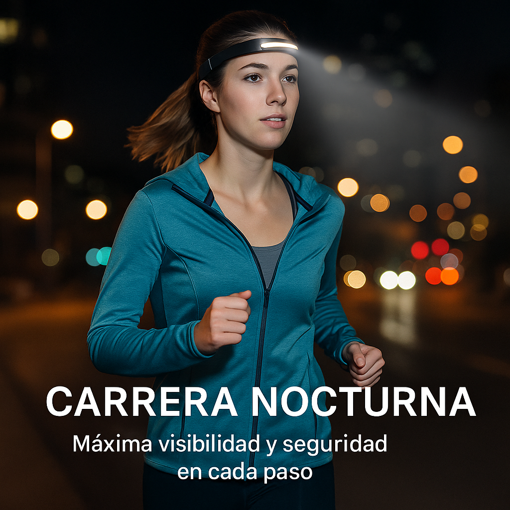 Linterna Frontal LED NEXORA 230°  Manos Libres, Visión Total