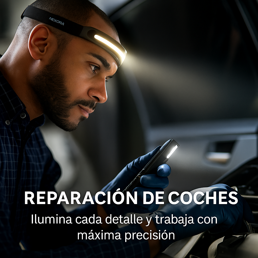 Linterna Frontal LED NEXORA 230°  Manos Libres, Visión Total